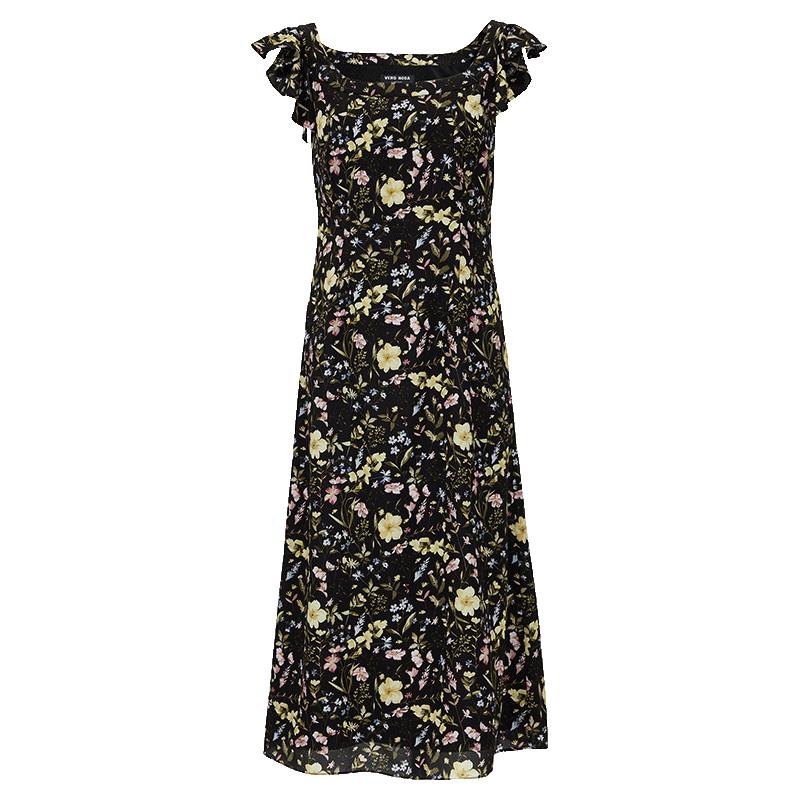 VEROMODA Ruffle Floral Print Waist-Cinched Maxi Dress