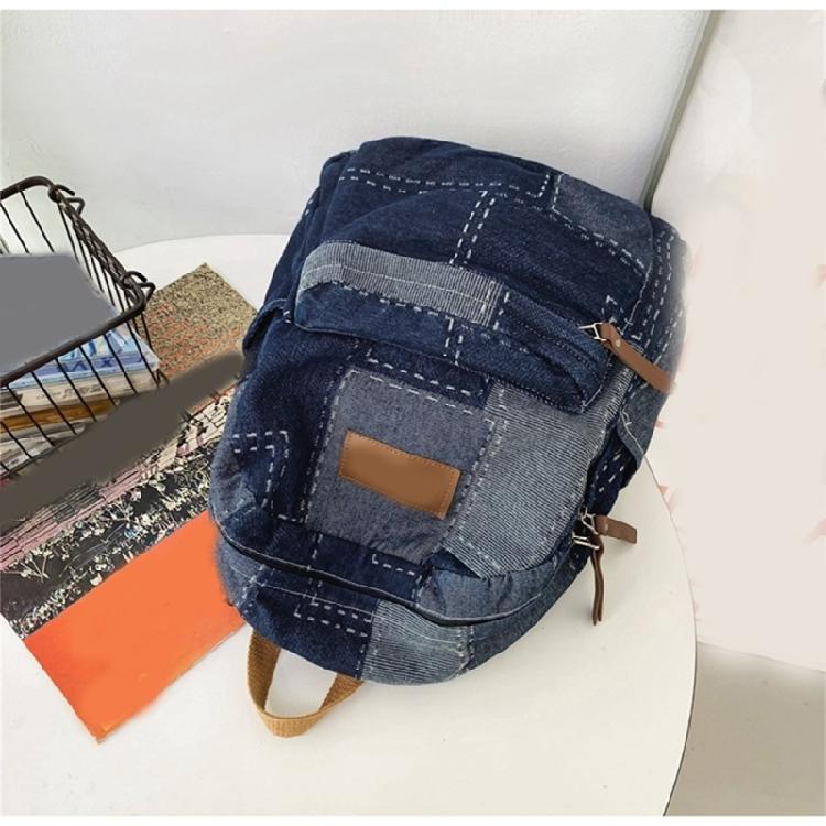 Student School Bag Denims Patched Backpack Girls Aesthetic Backpack Travel Bag Large Capacity Casual Daypacks