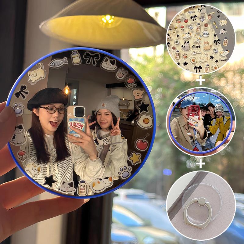 Travel Convex Mirror Photography Prop High-Definition Mirror Handheld Small Mirror Portable Makeup Mirror Travel Decor Prop