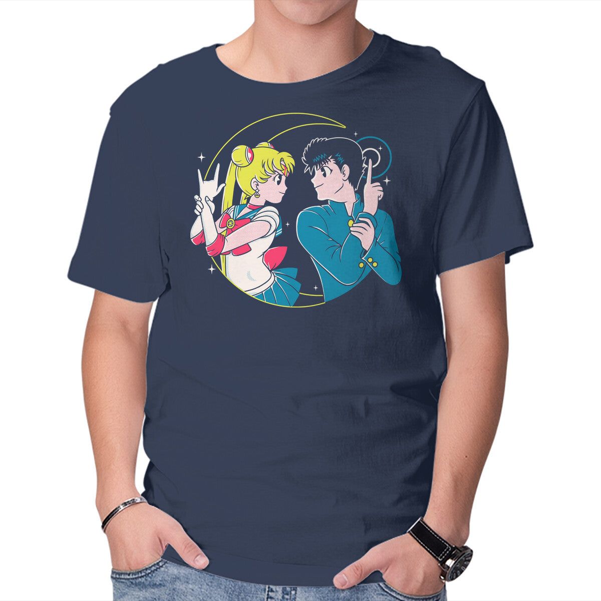 Unisex Crew Neck T-Shirt Retro Anime Battle Graphic Short Sleeve Casual Tee M