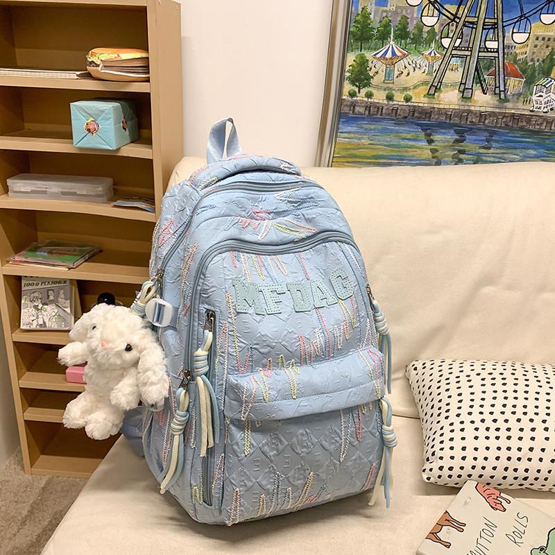 Girls Nylon School Backpack With Letter Pattern And Top Handle For School And Travel
