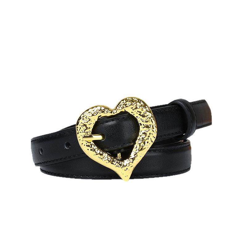 New First-Layer Cowhide Women'S Belt Women'S Genuine Leather Personalized Trend Heart-Shaped Pin Buckle Niche Fashion Decorative Thin Belt