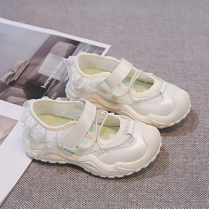 Summer Toddler Girls Breathable Mesh Sneakers Lace Decor Anti-Collision Non-Slip Sole for Daily School Outdoor WeaI
