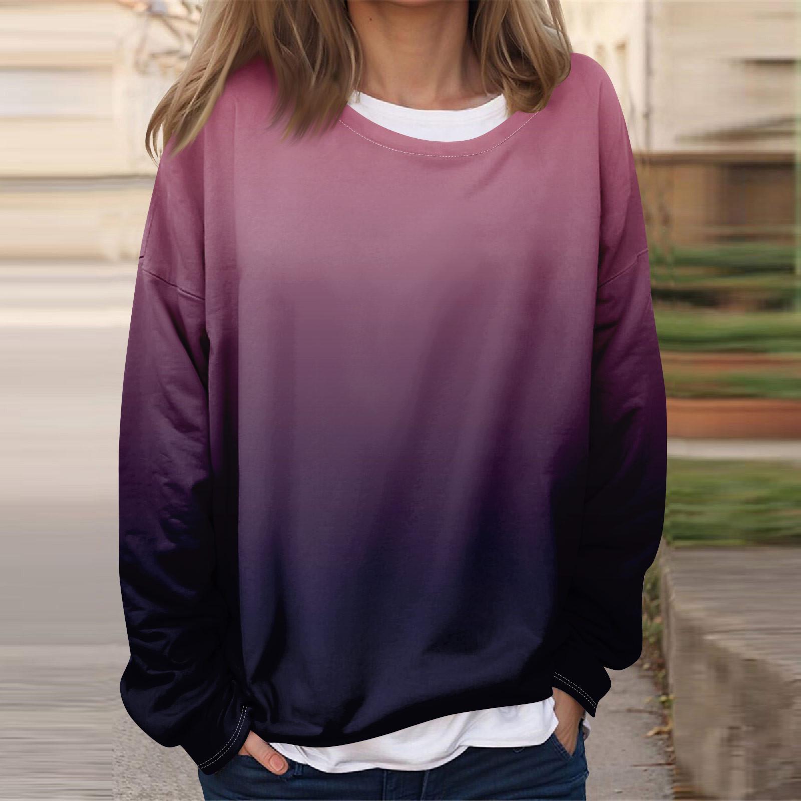 

Женская повседневная модная винтажная печатная толстовка с длинным рукавом и круглым вырезом, многослойный пуловер XL фиолетовый