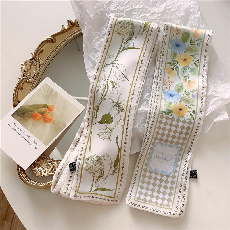 Green Flower Gift Box Silk Scarf Tie Bag Ribbon for Women, Non-Slip Stretchy Headband Wrap, Yoga Skincare Gym Workout Daily Cute