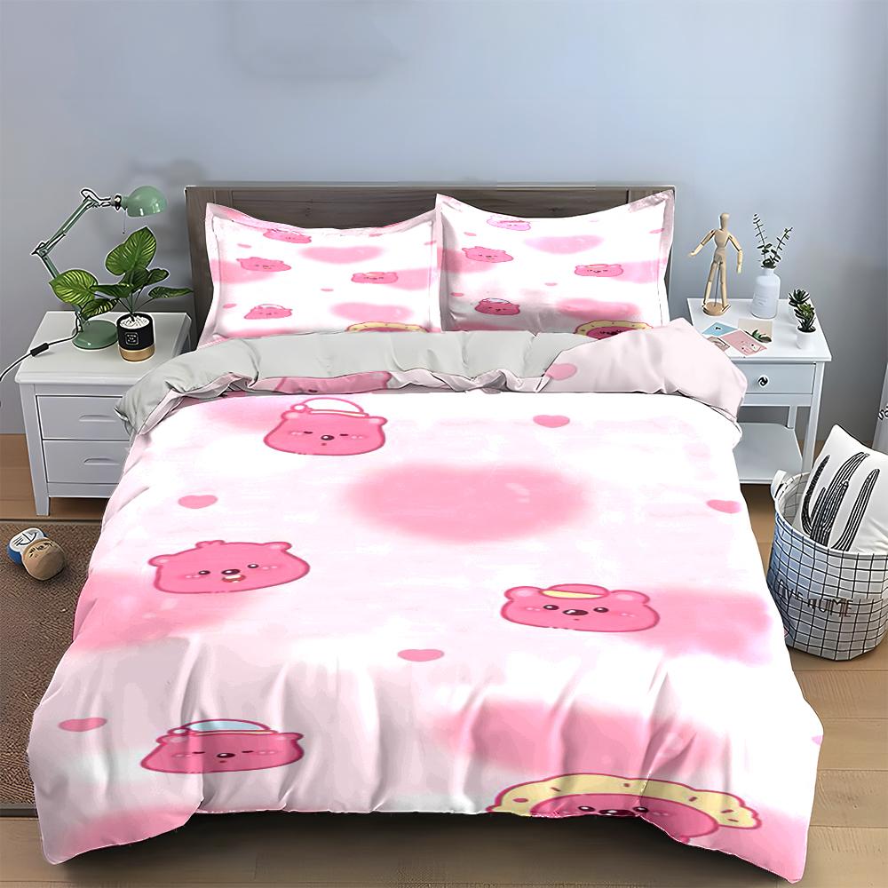 Cute Pink Cartoon Bear Bedding Set Bedding Set (1 Duvet Cover, 2 Pillowcases, Duvet Not Included)