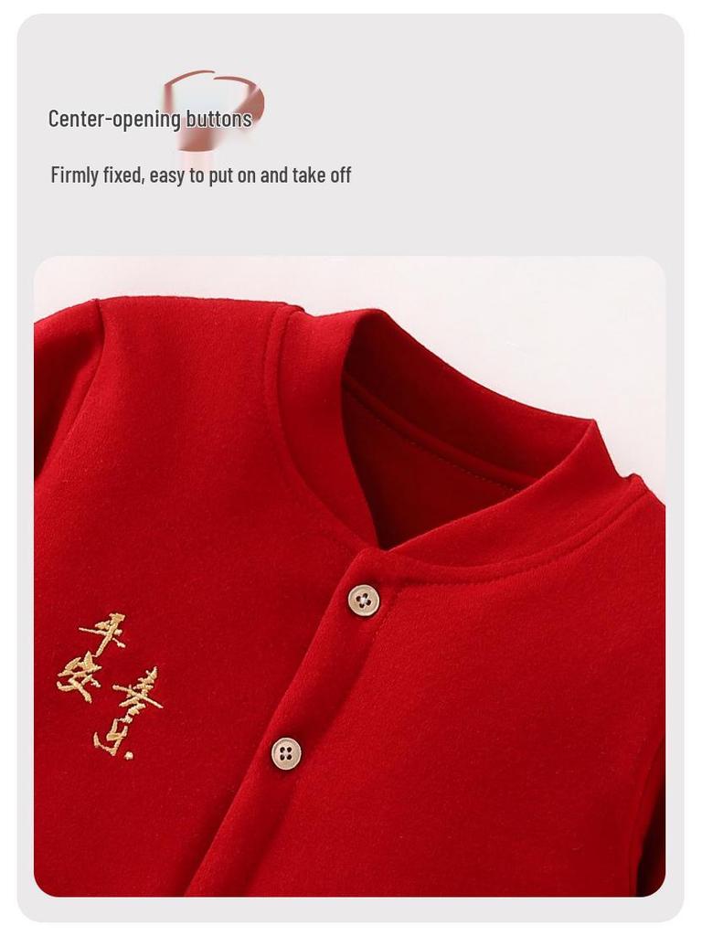 Premium Cotton Red Baby Romper - Thickened for Warmth, Perfect for Newborns in Autumn and Winter.