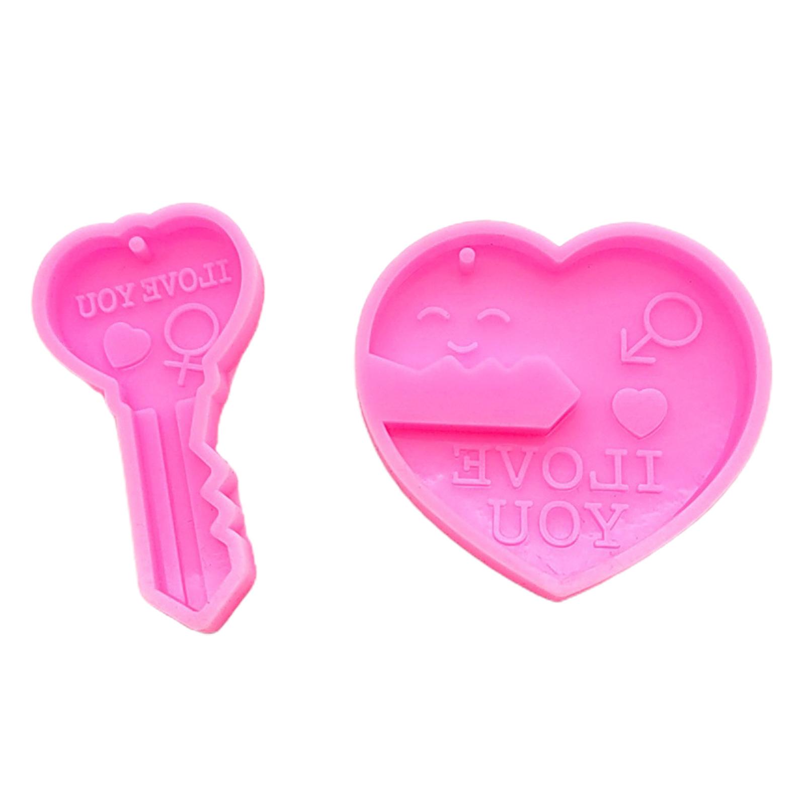 

1 пара силиконовых форм для ключей в виде сердца и любви для брелока ко Дню святого Валентина, эпоксидная смола, литейные формы для ювелирных изделий розовый