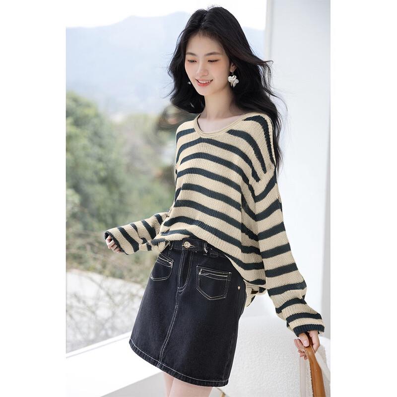 Mokana Korean Style Striped Long-Sleeve Knit Top