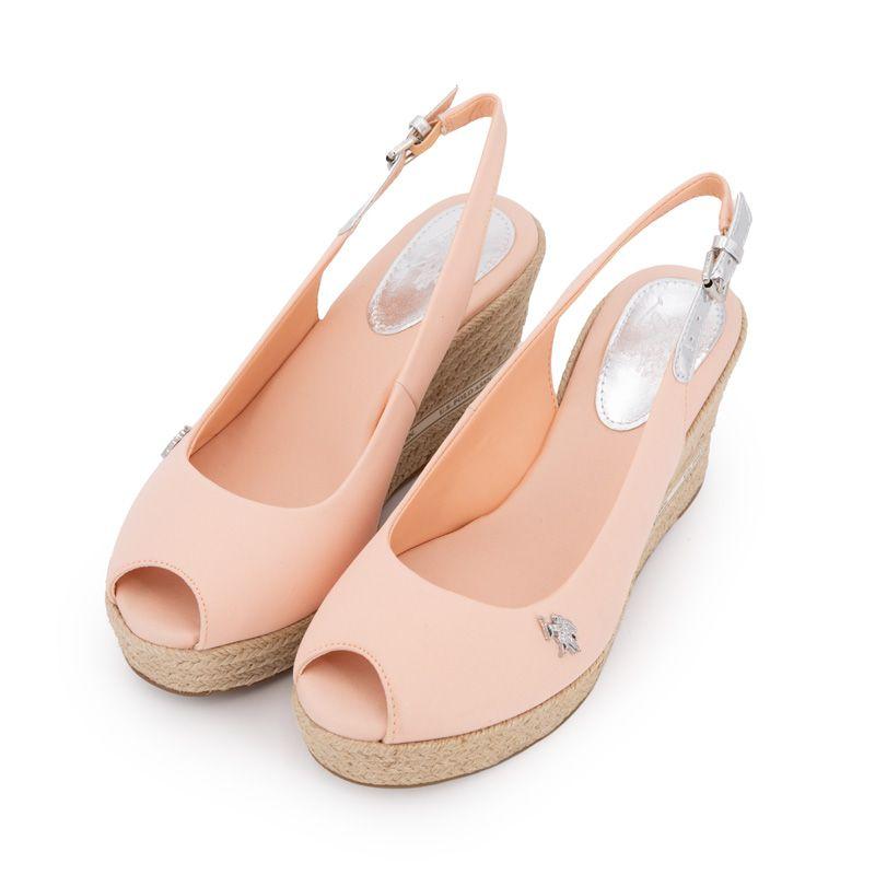 Sandales espadrille compensée tissu rose pastel Femme US POLO