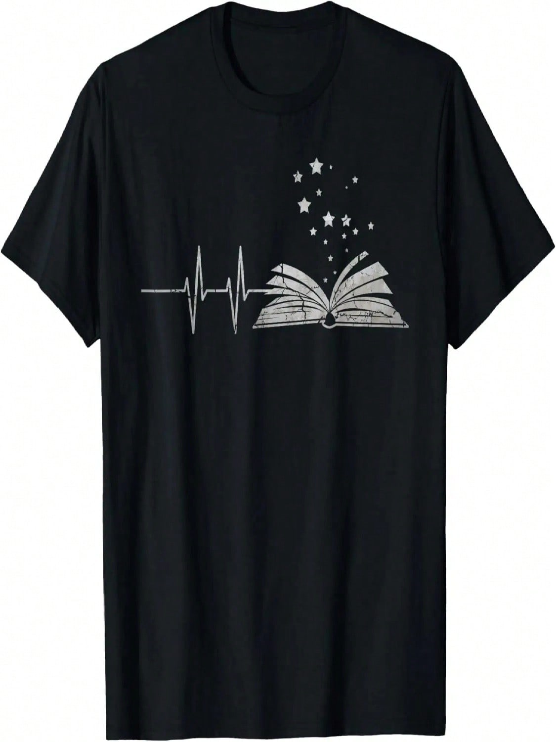 Vintage Retro Distressed Heartbeat Book Reader Lover T-Shirt S