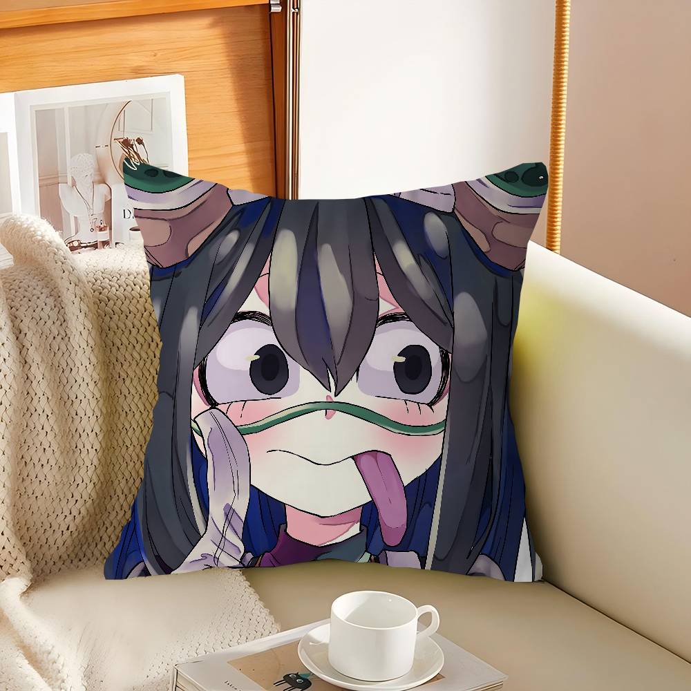 T-Tsuyu Asui Cartoon Animation Pillow Covers Cartoon Sofa Decorative Home Double-sided Printing Short Plush Cute Cushion Cover