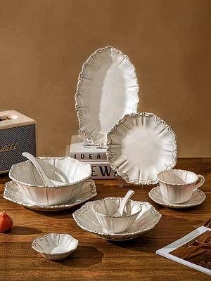 Francuska retro płyta reliefowa, ceramiczna płyta do dań, zachodnia płyta do steków, wysokiej klasy talerz do dim sum, talerz do zupy, zestaw talerzy, miska do zupy