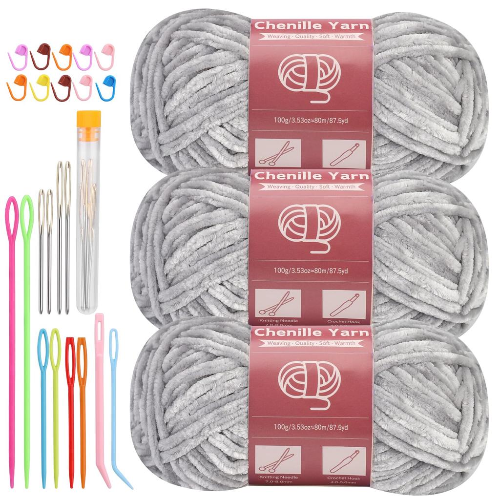 Fenrry 3 * 100g Chenille Yarn for Crocheting Knitting with Big Eye Needles Handcrafts Weaving for Making Blankets Clothes