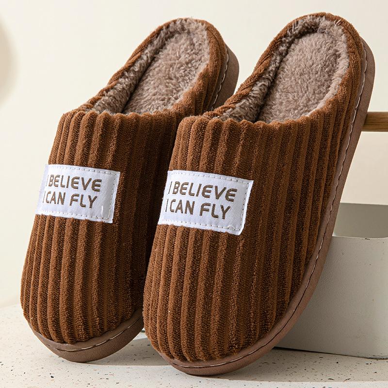 Cotton slippers women's non-slip and non-smelly feet winter home shoes indoor warm plush couple cotton shoes