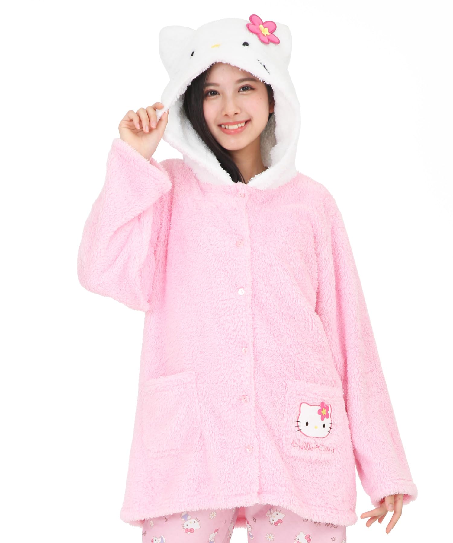 

Hello Kitty Cosplay Gown Poodle Boa Long Sleeve Top with Ears Warm Size SAN1872 [SAZAC] Women s M-L рожевий