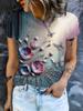 Women's T-shirt Summer Casual Round Neck Short Sleeve 3D Print Floral Pattern Top Loose Casual Wear Ladies T-shirt