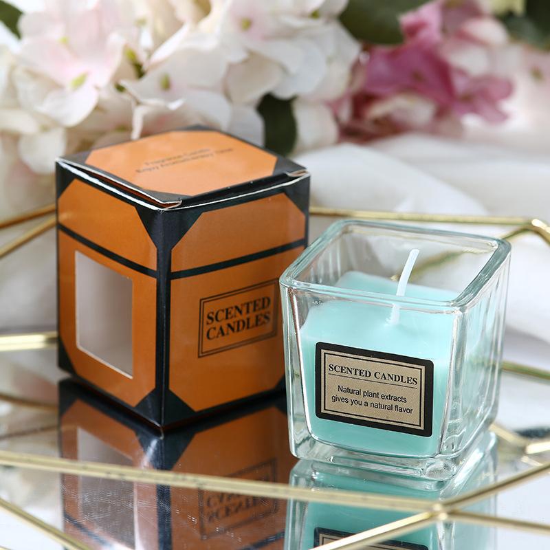 Aromatherapy Candle Glass Square Cup Romantic Aromatherapy Candle Creative Souvenir Aromatherapy Candle Glass Cup Gift