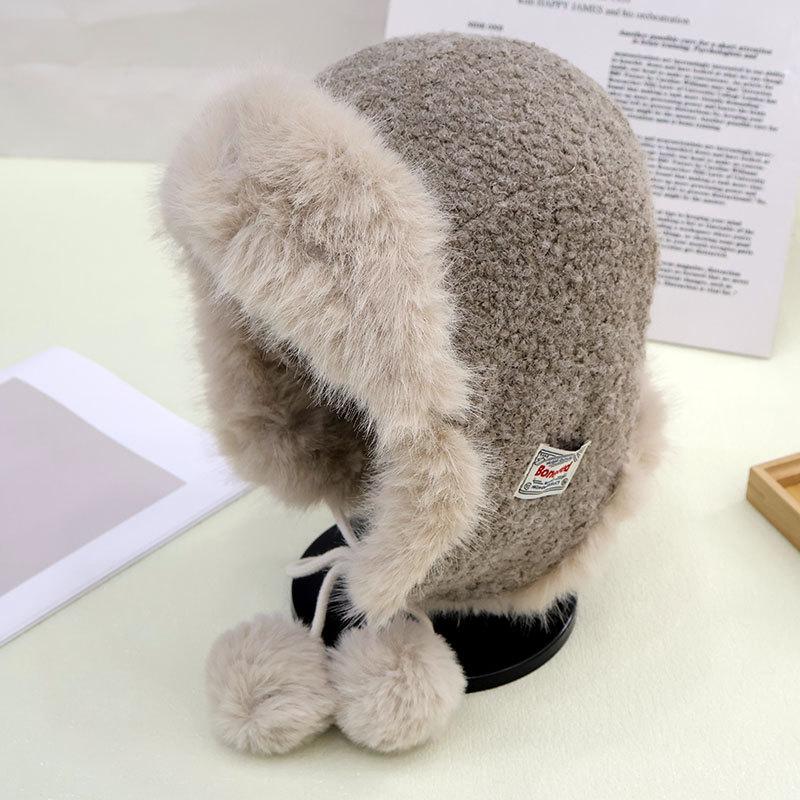Thickened Warm Ear Cap Ladies Winter Hairy Warm Cotton Hat Outdoor Cycling Skiing Thunder Feng Hat