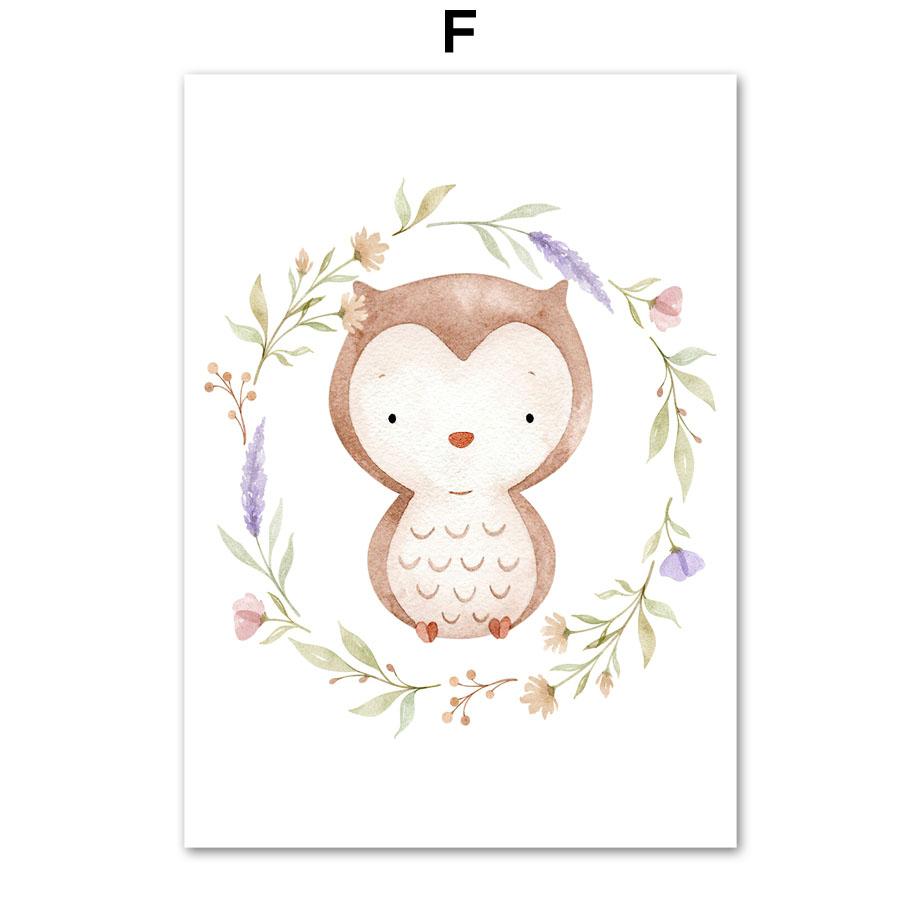 

Мультфильм животное джунглей плакаты на скандинавскую тему Енот Олень Сова Кролик Лиса Белка настенная живопись на холсте настенные панно Декор для детской комнаты 21x30cm No Framed