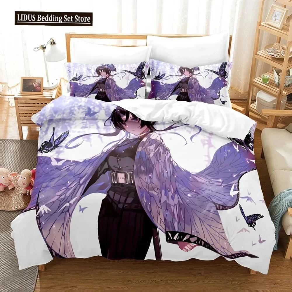 3D Print Kochou Shinobu Bed Anime Demon Slayer Bedding Set 200x200 Teens Boys Twin Single Queen King Full Duvet Cover Sets