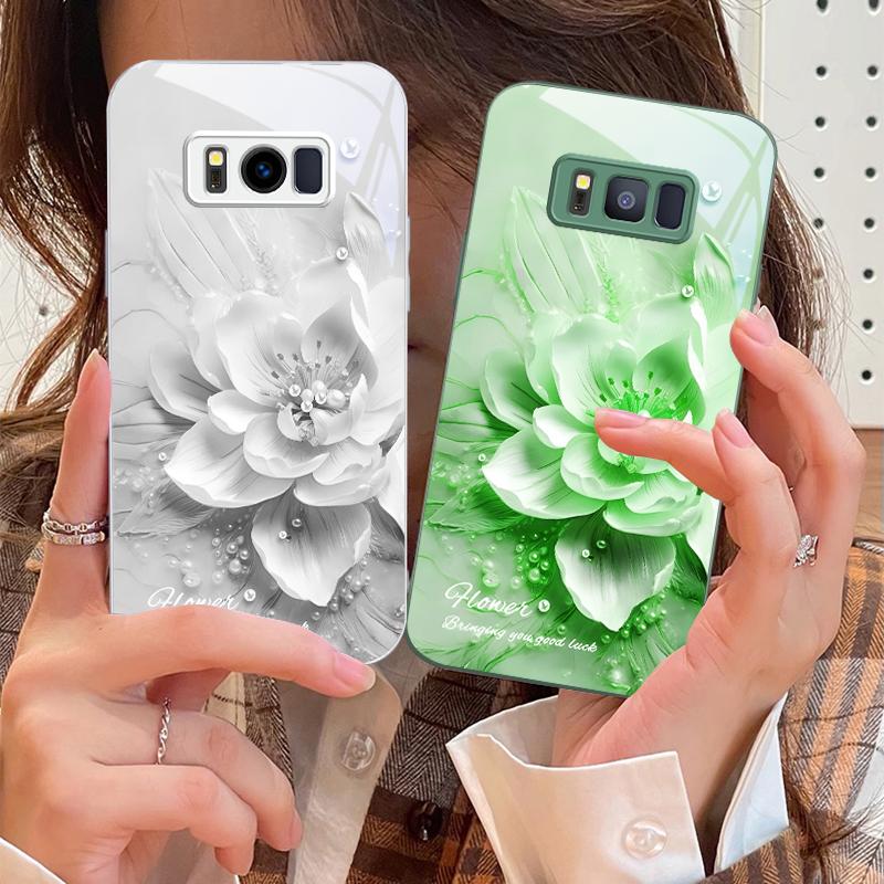 Blooming Blue Flowers For Samsung S25 S25 Edge S25Ultra S8 9 S10 20 U Ltra S21 Pro 22 Plus S23 FE S24 Ultra Glass Phone Case