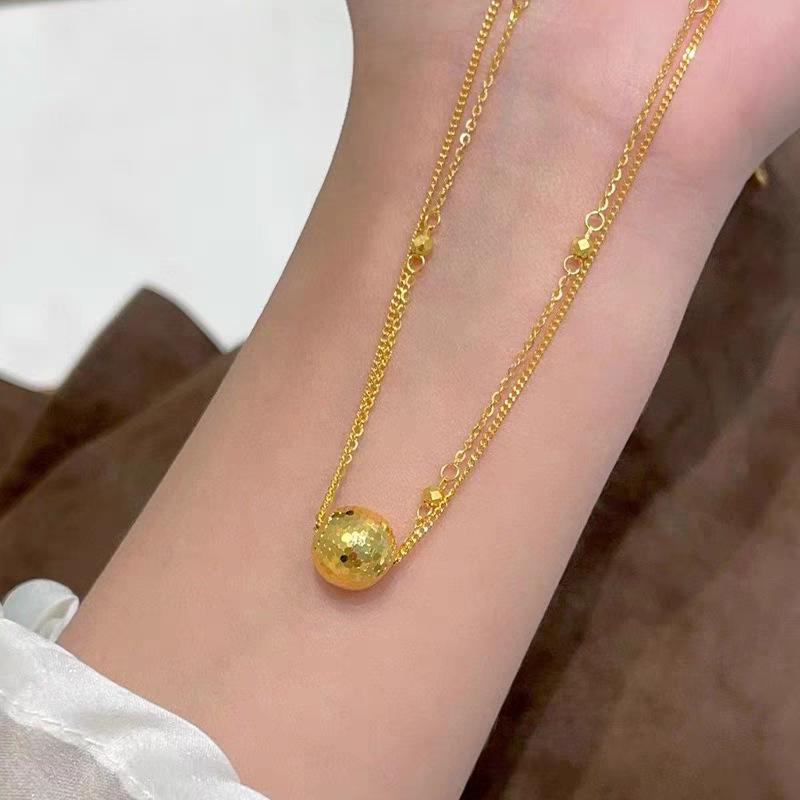 

Gold Dragon Scale Disco Bead Necklace with Blazing Light Ball Clavicle Chain