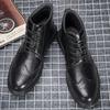 Botas de Cano Alto Estilo Britânico Botas de Ferramenta Quentes com Botas de Pelo Calçados para Homem Tendência Preto Bonito Botas de Couro Calçados Masculinos