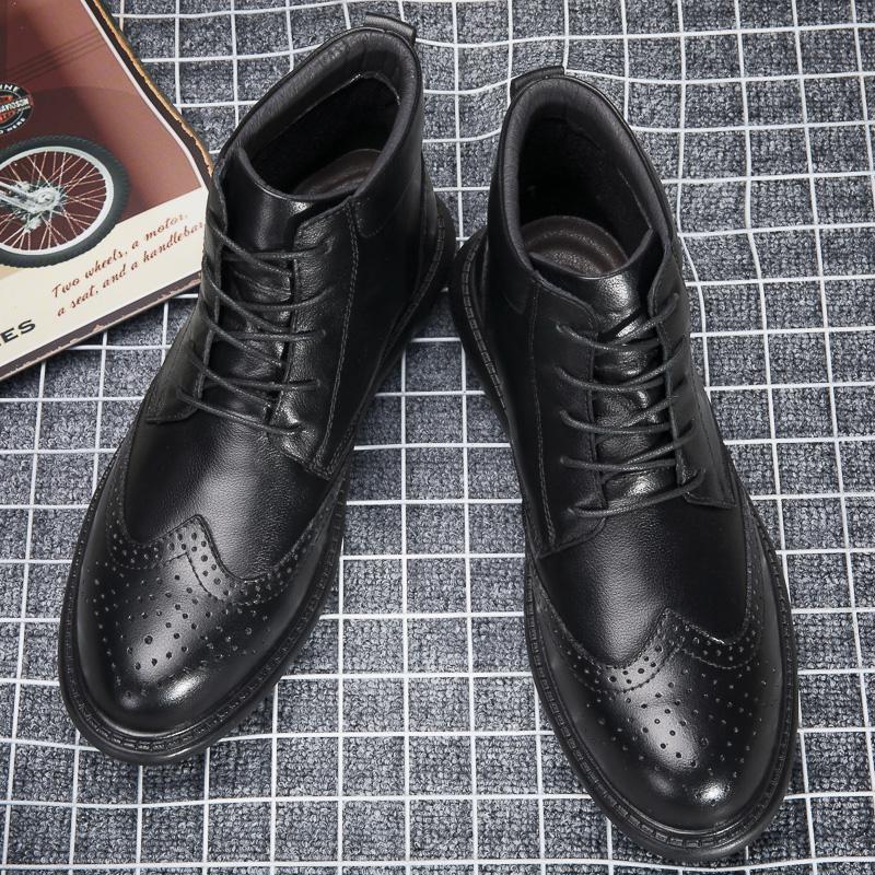 High-top Boots British Style Tooling Boots Warm with Fur Boots Shoes for Man Trendy Black Handsome Leather Boots Men Shoes