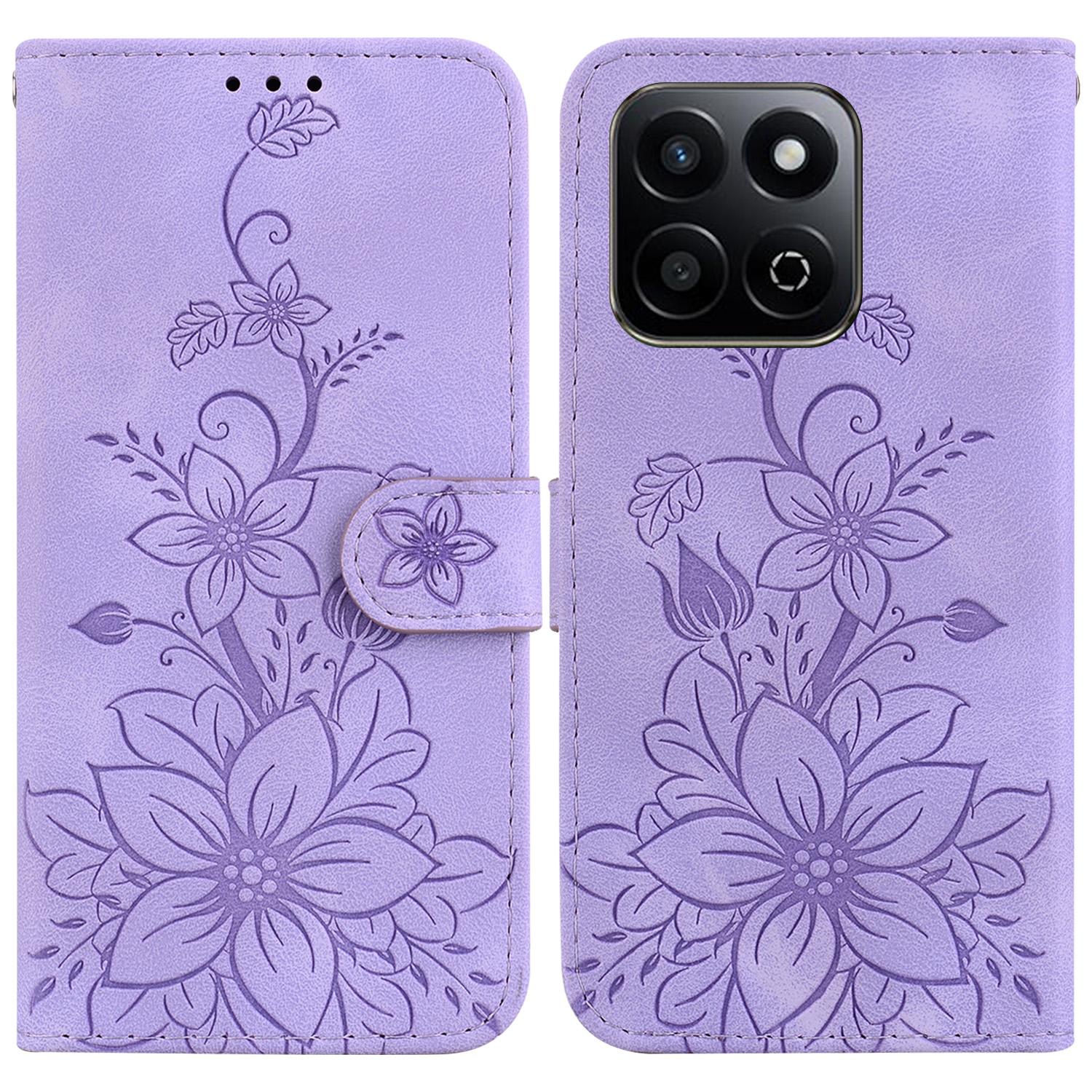 

For Honor Play 60 Plus 5G Case Lily Flower Imprint Leather Phone Cover with Stand A