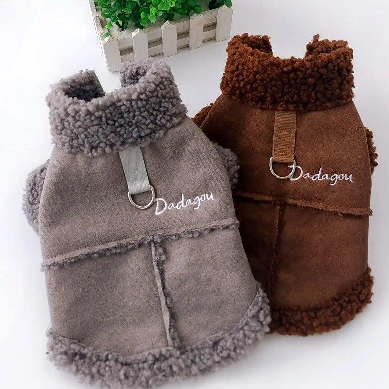 

Теплая одежда для собак коричневого и серого цветов на осень и зиму 2023 года, одежда для домашних животных, хлопковая одежда на флисовой подкладке, одежда для собак