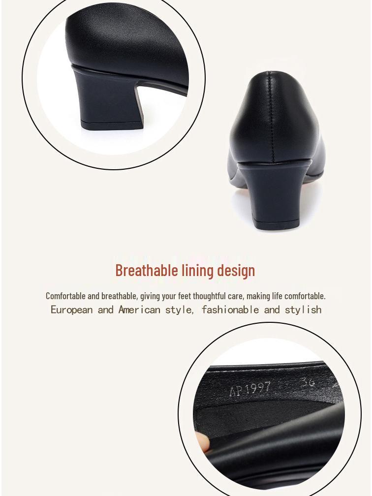 Four Seasons Women's Burgundy & Beige Leather Pointed-Toe Low-Cut Pumps with Medium Thick Heels.