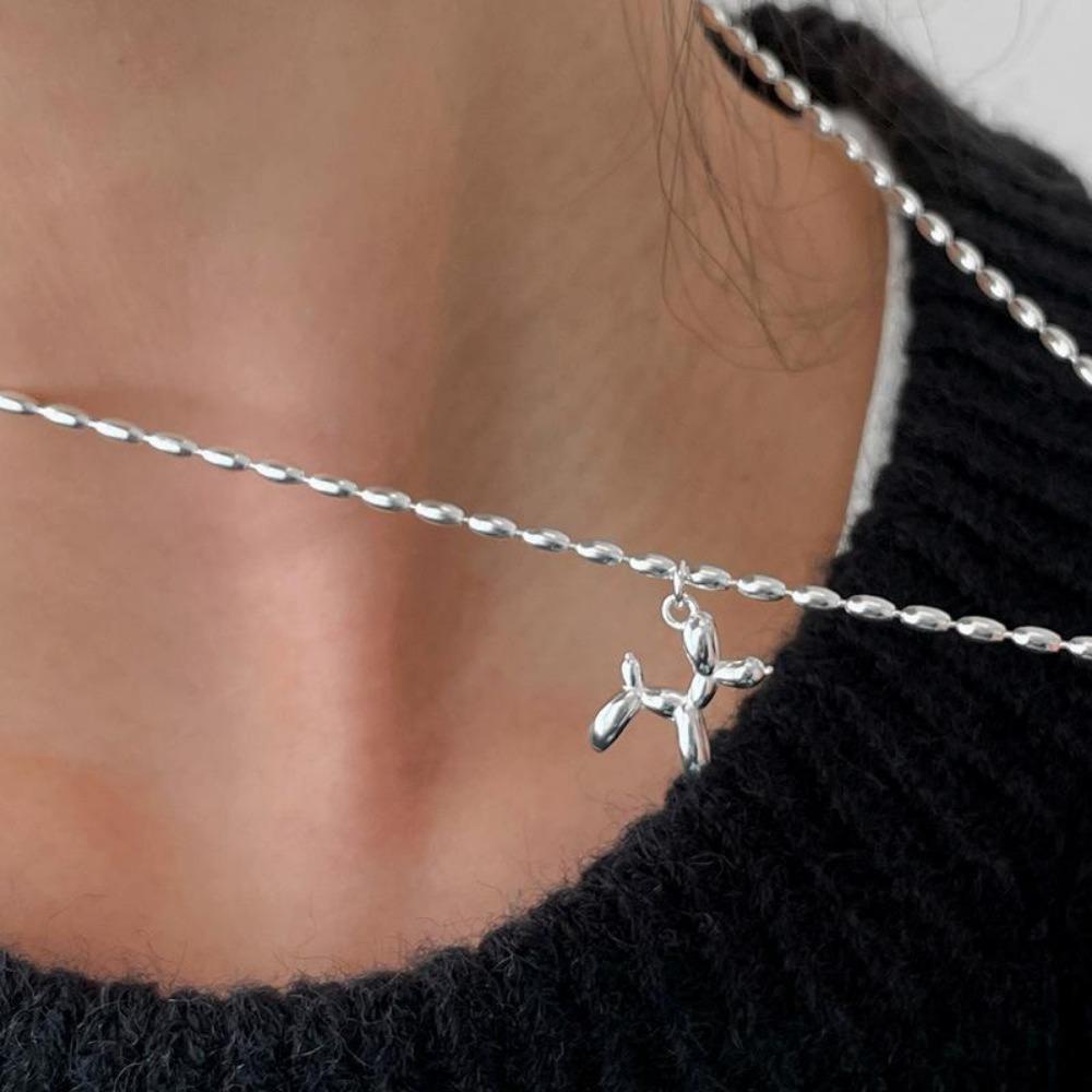 Stainless Steel Cute Style Balloon Dog Pendant Necklace Sweet Funny Clavicle Chain Unique Girl Birthday Gift