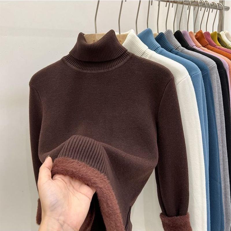 Women's High Collar Fleece Sweater: Stylish, Warm Long Sleeve Top for Autumn/Winter 2024