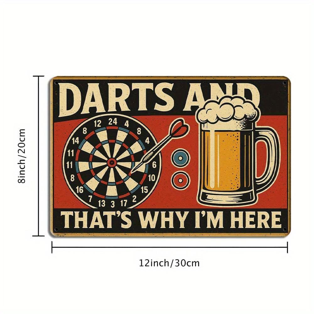 "Darts and Beer" Metal Sign - 20.32x30.48cm Humorous Bar Decor for Game Rooms & Pubs