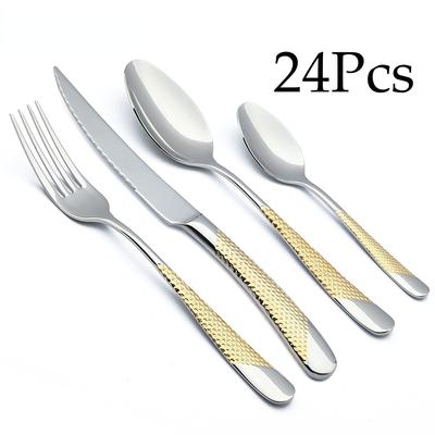 24 pièces ensemble de couverts ensemble de vaisselle de cuisine ensemble d'argenterie en acier inoxydable couteau à Steak de luxe fourchette cuillère ensemble de dîner vaisselle de mariage