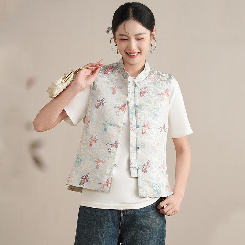 

New Chinese Hanfu Vest with Frog Button Closure and Heavy Embroidery Extra Large