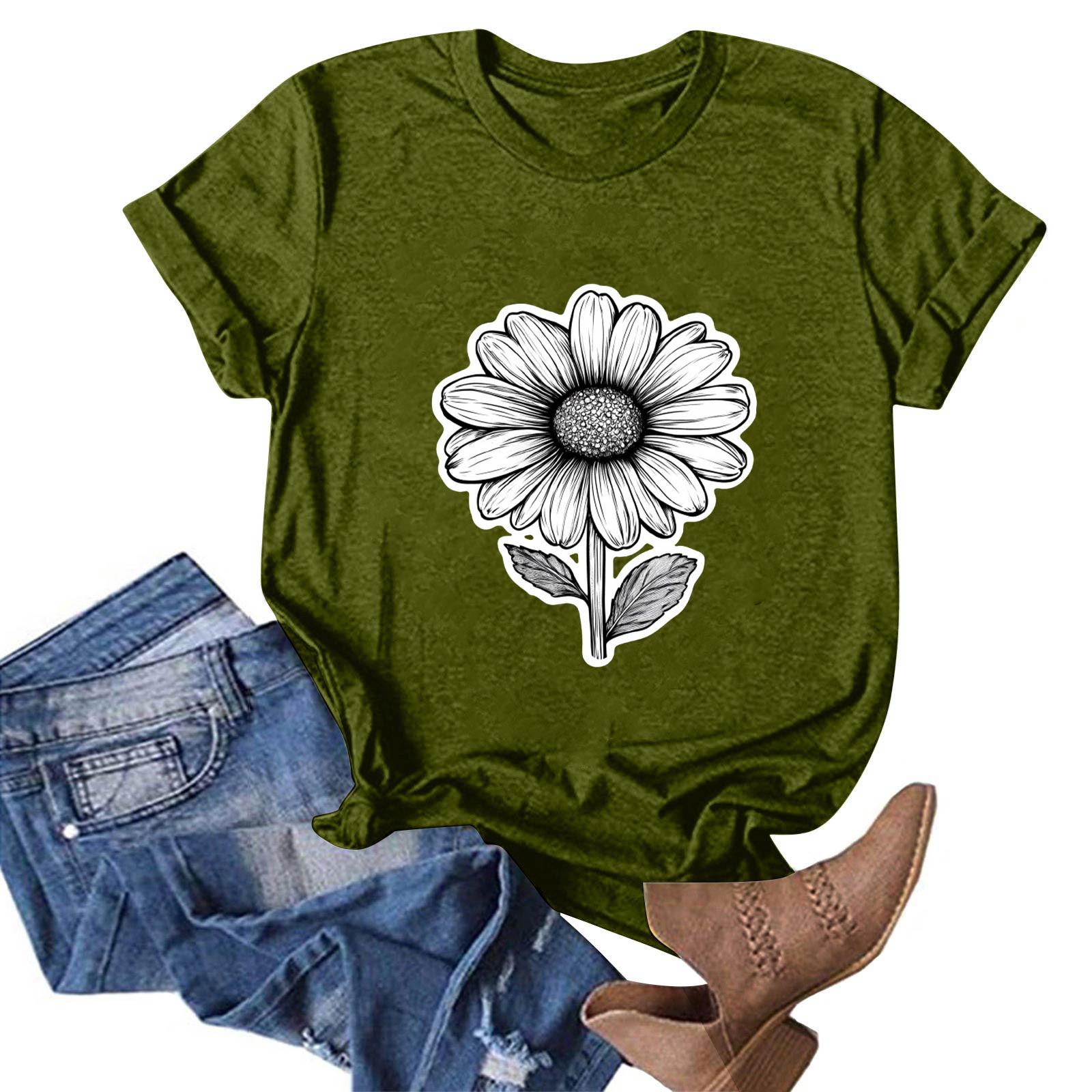 

Женская модная повседневная футболка с круглым вырезом и принтом, пуловер с короткими рукавами, топ L армия зеленый