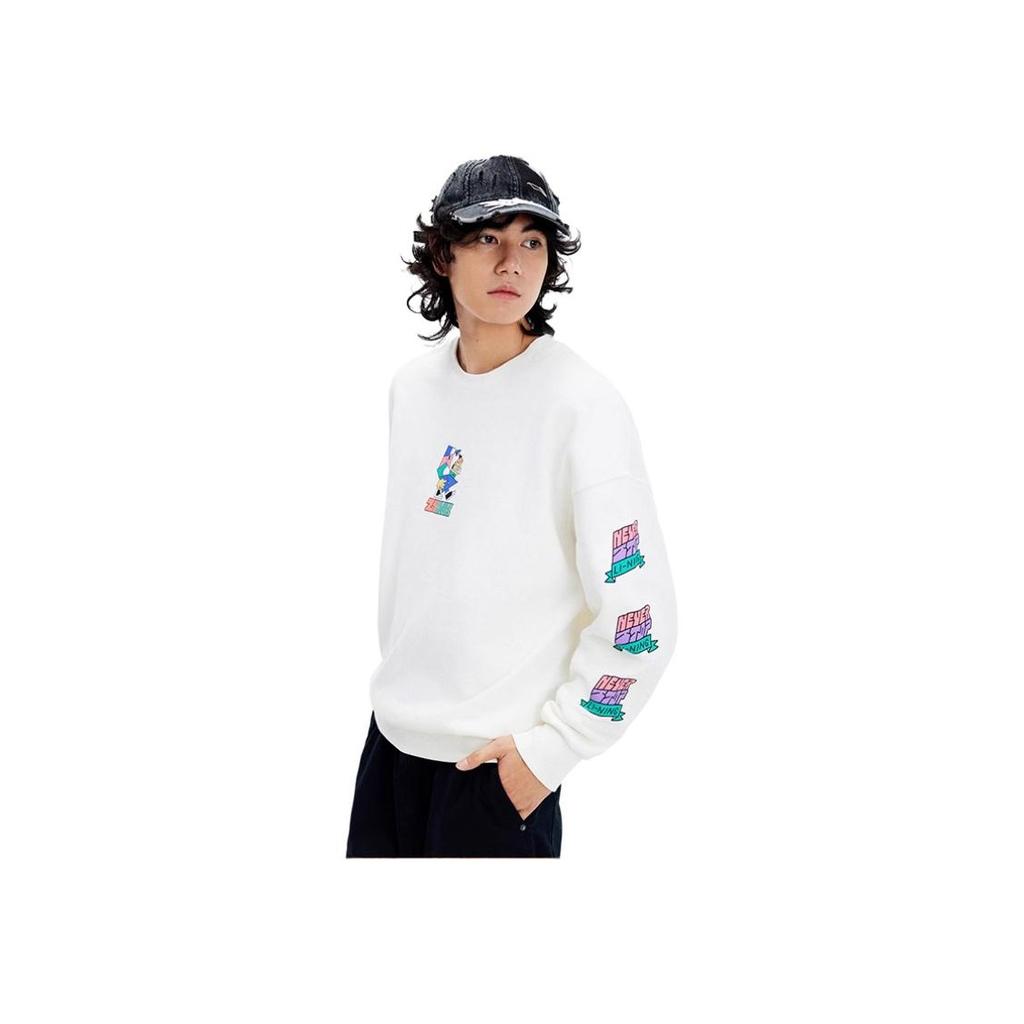 Li Ning X Pablo Ientile Cartoon Pattern Print Loose Sports Crewneck Sweatshirt Unisex Sweatshirt Off-White AWDU319-2