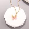 Luxury Zircon Butterfly Pendant Necklace Stainless Steel Fashion Simple Choker Jewelry Birthday Gifts For Women Girls