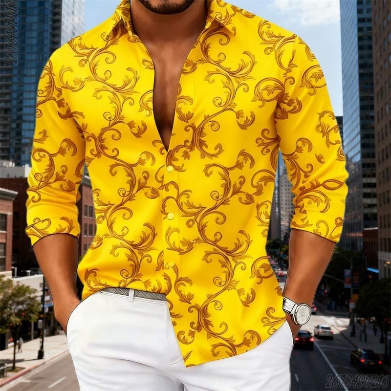 16 colori camicia da uomo di lusso pattern barocco dorato manica lunga alla moda stampa retrò comoda senza stiro taglia grande top