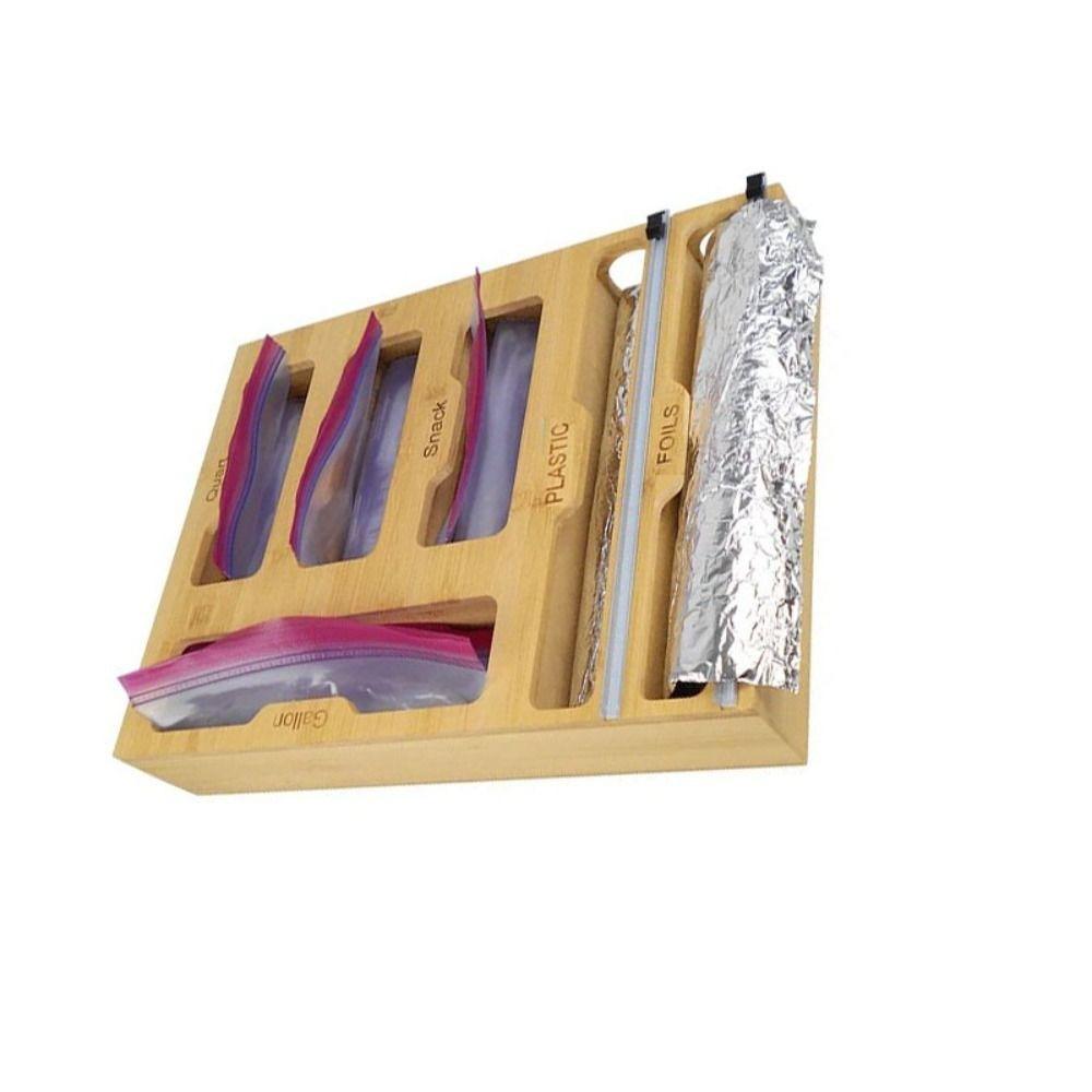 Bamboo Plastic Wrap Dispenser Wood Cling Film Holder Plastic Bag Organizer  Plastic Bag
