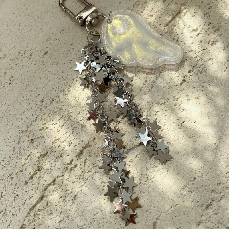 Elegant Y2K Inspired Keychain Pendant Accessory Combining Stars Angel Wing Ideal For Bags Keys Or Gift Giving