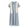 Large Size Women's College Style Shawl Polo Collar Dress 2026 Summer Waist and Thin Dress 214366