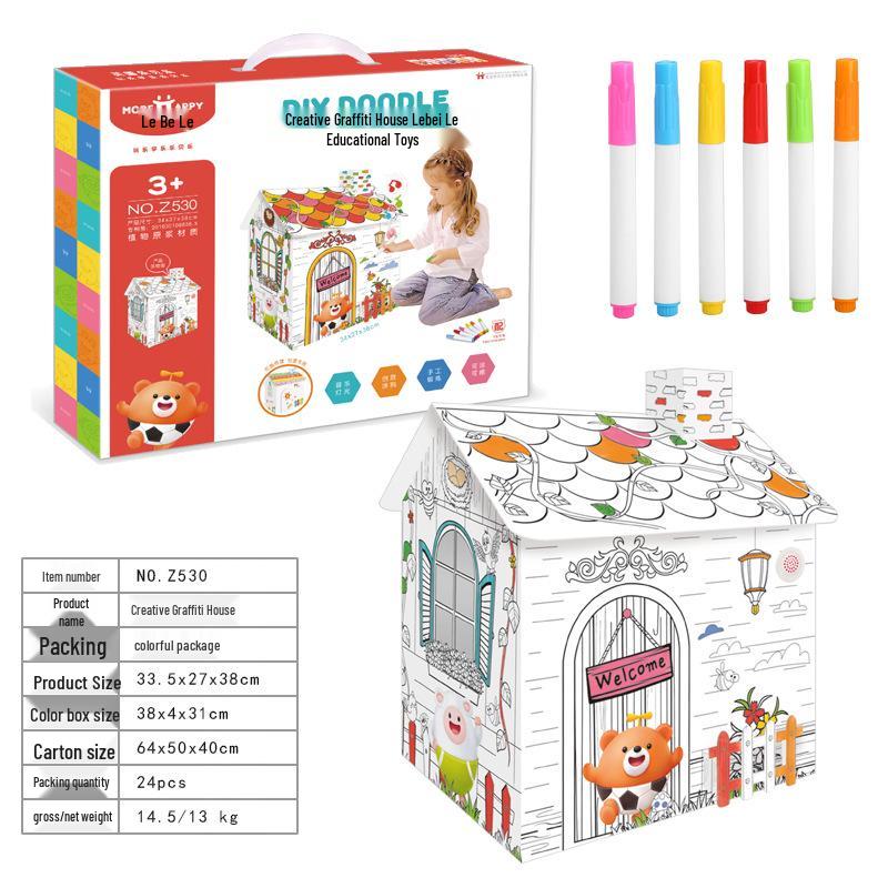 

3D Креативный DIY Набор Картонного Домика для Детей – Развивающая Игрушка для Раскрашивания