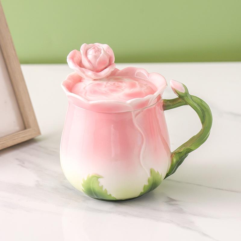 350ml Kreativní hrnek s květinou Keramický pohár na vodu s víčkem Pro zamilované Odpolední čaj Kávový šálek Severský styl Domácí Sada na džus a nápoje