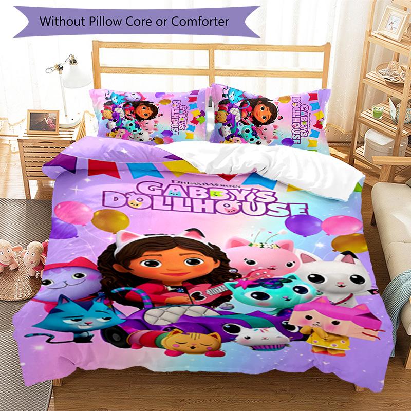 3pcs Gabby's Dollhouse1 pattern bedding set duvet cover set includes duvet cover &pillowcases, perfect all season bedroom decoration & gift