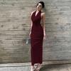 Summer Women's Halter Neck Maxi Dress Slim Fit Ruched Bodycon Evening Party Gown