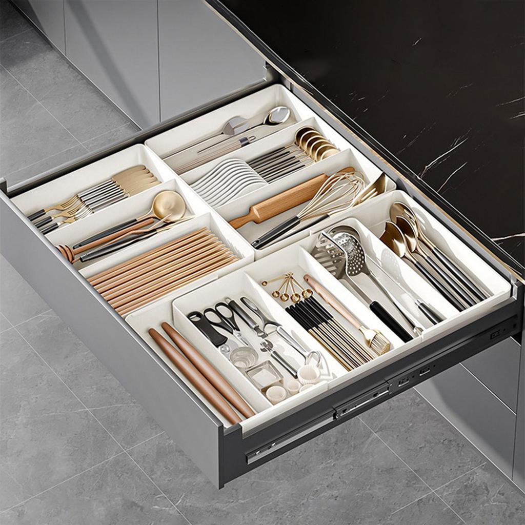 Expandable Drawer Organizers for Kitchen Utensils Adjustable Tray with Multiple Compartments for Spoons Forks and Knives