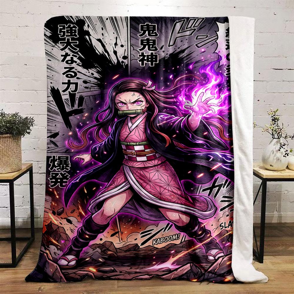 Fiery purple energy surrounds the character, emphasizing power and action. for all seasons blanket lunch break throw gift